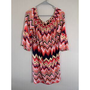 NWT Trina Turk Size L Off the Shoulder long sleeve red yellow pink dress